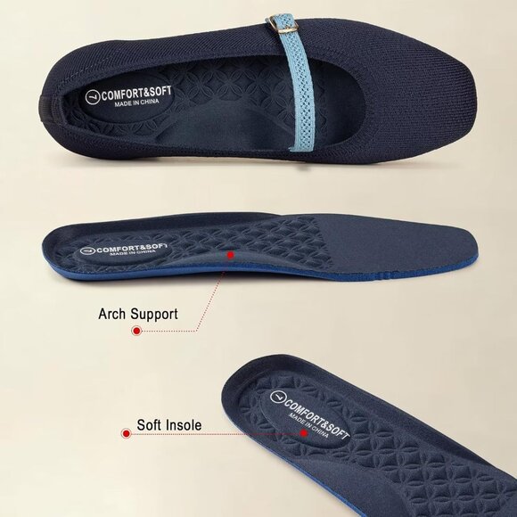 Frank Mully Mary Jane Women Blue Mesh Slip on Square-Toe Ankle Strap Flat Shoes - Picture 4 of 7